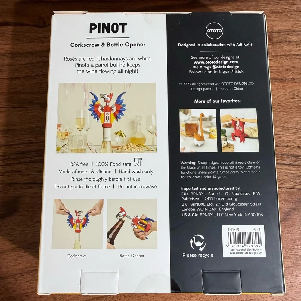 OTOTO Steel & Silicone Pinot Parrot Wine Opener | Brand New‎